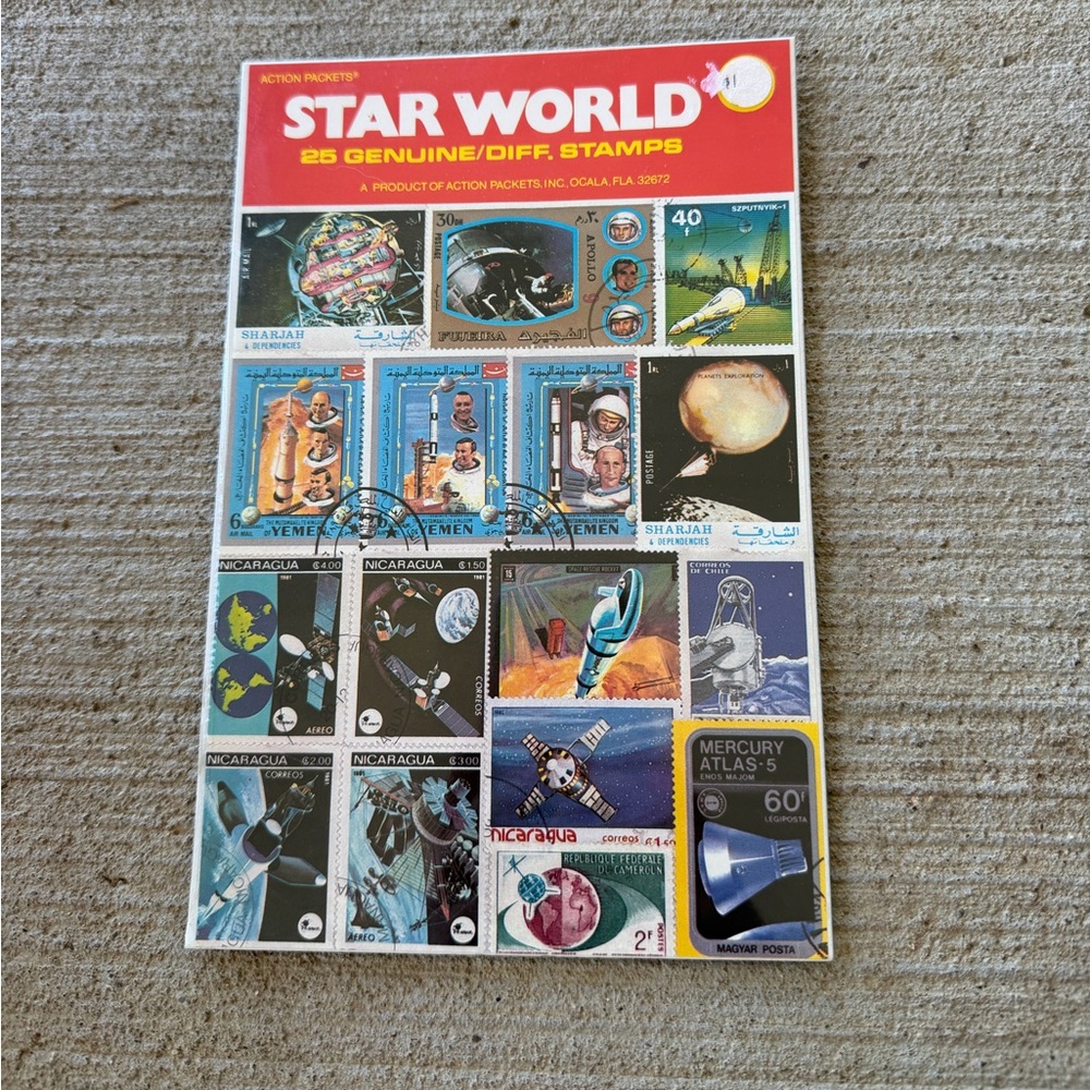 Vintage‎ ACTION PACKETS STAR WORLD 25 Genuine/DIfferent Stamps NOS Pack Sealed